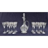 Murano Italian cut glass wine, 12 in total, made Nason and Co in Murano, plus a decanter with etched