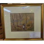 Miss F Angell, watercolour, Girl Collecting Firewood, signed and dated 1893 to lower left, 20 x 24
