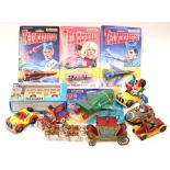 Corgi Noddy cars, Matchbox Thunderbirds diecast vehicles plus tinplate Coronation Coach etc (1 box)