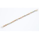 A tri colour 9ct gold bracelet, comprising alternate white and red gold infinity shaped links with