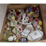 A group of floral ceramics including Royal Doulton floral basket, Coalport name card stands