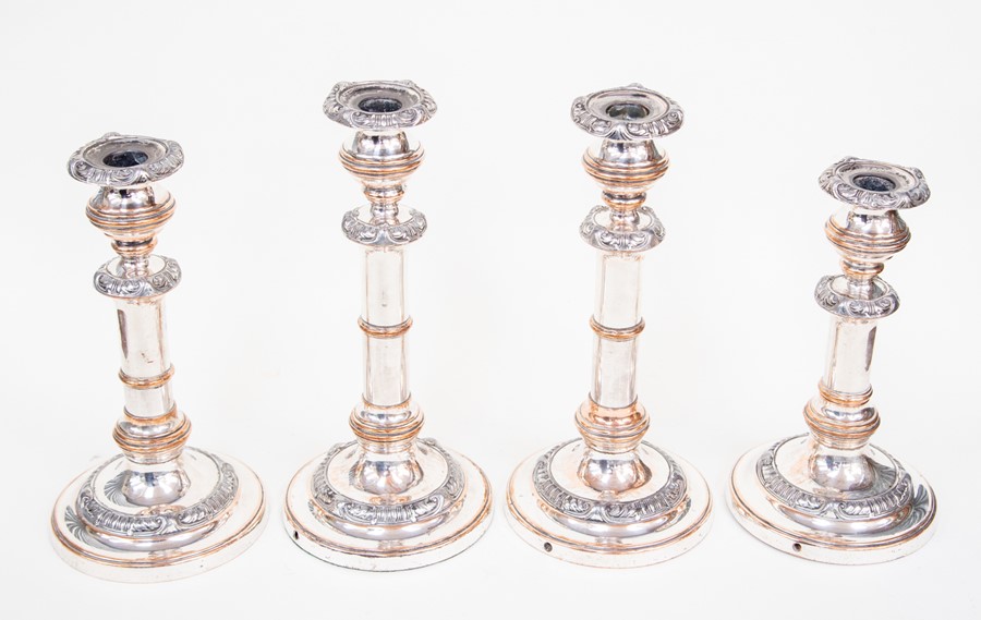 Four Sheffield plate telescopic candlesticks