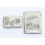 An early 20th Century Chines Silver pocket cigarette case and another with cherubs (2)