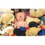 Teddy Bear collection in large wicker basket, including Merrythought, Chad Valley etc, plus Jacko
