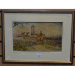 Walter J Hunt, oil on board, framed and glazed, titled, Riders and Hounds on Selby Lane Keyworth,