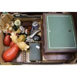A collectors lot of treen including Victorian rosewood brass bound box A/F, games boxes; small boxes