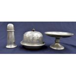 **AWAY** Early 20th Century pewter wares including shaker, muffin dish and cake stand, Unity