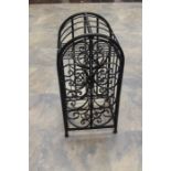 A wrought iron wine rack.
