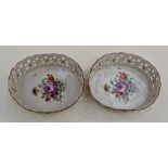 A pair of Dresden style ceramic basket dishes, with floral pattern
