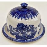 A late Victorian Ironstone blue and white stilton/cake plate and cover, decorated with roses and