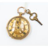 **REOFFER IN A&C NOV £180-£200** An 18ct gold pocket watch, gold tone dial with foliate