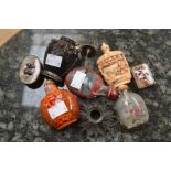 Group of snuff/scent bottles, trinket boxes and small candle stick, including Chinese glass and