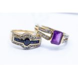 Two 9ct gold rings, comprising  a sapphire and diamond ring, oval cut sapphire to the centre with