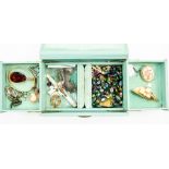 A jewellery box containing a collection of jewellery to include an Edwardian 9ct gold, amethyst