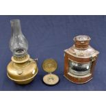 Ships portside lamp compass and brass oil lamp
