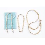 A Tiffany & Co. sterling silver box link bracelet together with a sterling silver woven necklace and