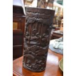 Tall Chinese late 19th Century bamboo brush pot, not signed