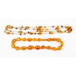 An amber bead necklace, oval beads, bead barrel clasp, length approx 19.5'', total gross weight