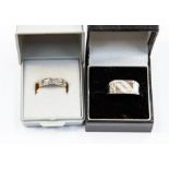 Two 9ct white gold and diamond rings comprising a cross over version set with small diamonds, size