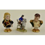 Rudolf Kammer miniature porcelain busts of Napoleon and Lannes, both 9cms high approx, and blue