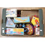 Tinplate; collection of 12 mostly boxed tinplate toys including Mettoy typewriter, Chad Valley