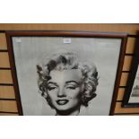 **AWAY** 3 Marilyn Monroe pictures. 2 large photographic prints and one pencil/crayon drawing.