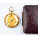 An 18ct gold pocket watch, gold tone dial with numerals, dial diameter approx 35mm, case diameter