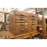 Oak fronted small chest with eleven drawers of assorted size, 30" wide x 20" tall x 13" deep approx,