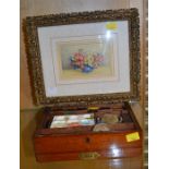 A Winsor & Newton late Victorian mahogany artists watercolour travelling box with paints, ceramic