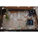 **AWAY** A collection of cut and moulded glass including tumblers, wine, vase, coasters etc (1 box)