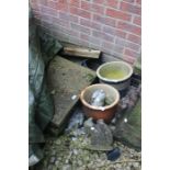 **AWAY** Stone garden slabs; stone animals; other plant pots (QTY)