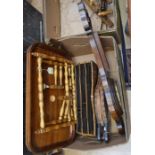 An oak cased barometer together with various wooden items, letter holder, tray, wall mount and