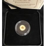 Canada, 2019 24ct Gold Proof Maple Leaf. In Original Case with Certificate (0.5g)
