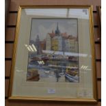 A Harrison, 20th Century, Old Stockholm watercolour, 35 x 26 cms approx, signed lower right,