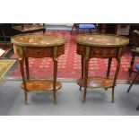 A pair of 20th Century reproduction oval side tables, with galleried and glazed teds inlaid early
