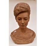 1950/60's clay bust of a Continental lady signed on back