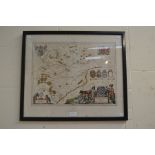 **REOFFER IN A&C  NOV £30-£40** Framed and mounted hand coloured in wash and outlined map of Rutland