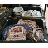 A quantity of mixed late 19th Century early 20th Century dinner wares including butter dish and meat