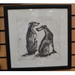 Two Alison Reed prints, cow and greyhounds
