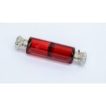 Ruby double ended scent bottle, hinged lid detatched