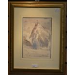F Cotano, 20th Century a mountain glacier scene watercolour, 15 x 24 cms approx, signed lower
