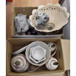 Denby salt box, vases, plater, Hornsea teapot, lamp bases, painted jardinieres, stoneware figure (