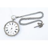 A silver cased, 19th Century pocket watch and chain, 4.3 ozt approx