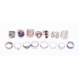 A collection of 15 rings, to include stone set designs, along with silver versions, fourteen