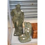 Statue of Hercules, approx 60cms Statue of naked woman, approx 31cms