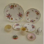 Assorted Crown Derby pieces including Posie pattern, Belleek milk jug, sugar bowl (AF), Halcyon Days