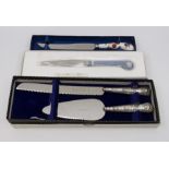 Wedgwood knife, Worcester knife and Sheffield silver cake server/bread knife