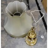 **AWAY** Late 20th Century gold coloured metal table lamp with pale green coloured shade, wired