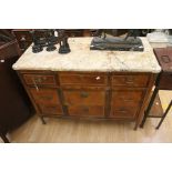 Early 20th Century inlaid marble top sideboard with three top drawers above two