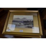 Five early 20th Century watercolours, signed HR Hall of Lakes and Lochs along with a print